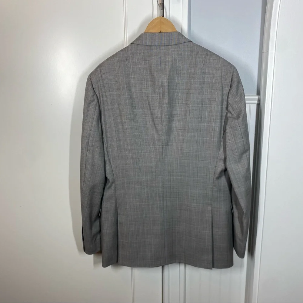 Brooks Brothers 1818 Milano Saxxon Wool Blazer Gray Plaid Windowpane 42R W36‎